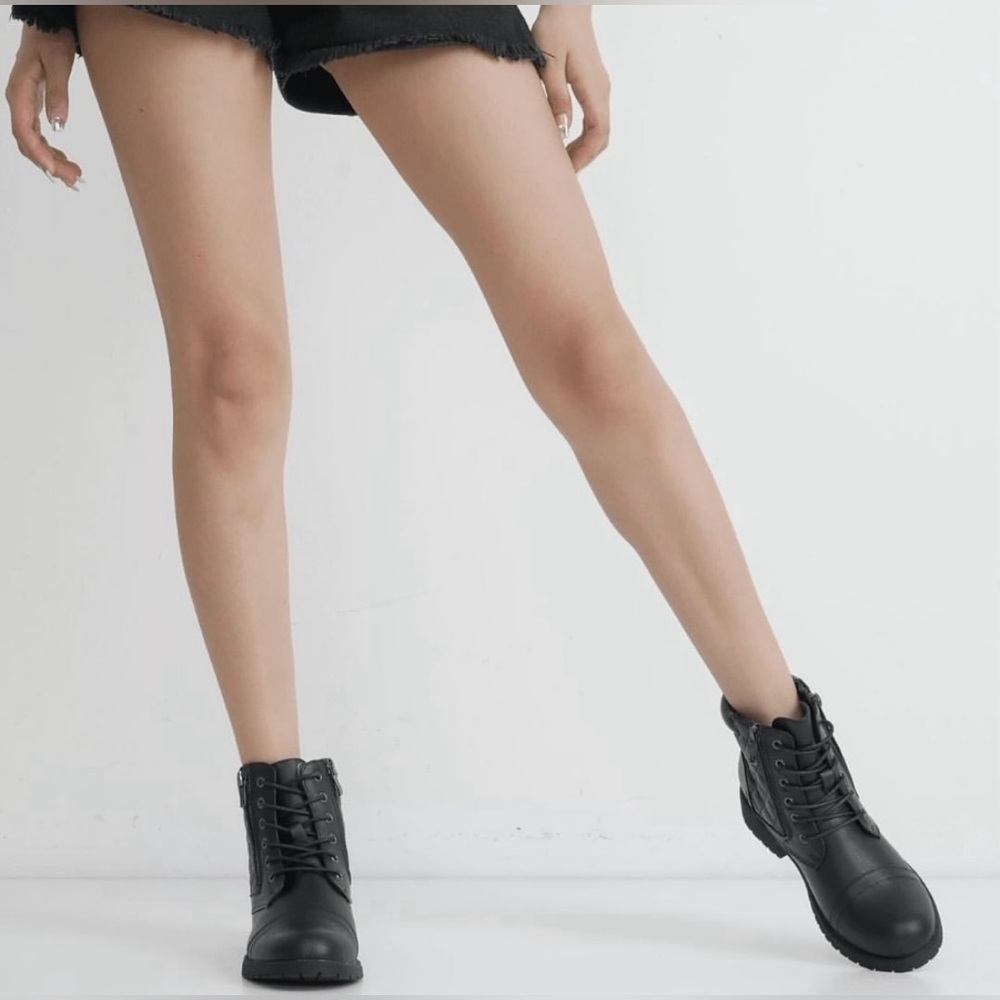 Faux Leather Quilted Ankle Combat Bootie